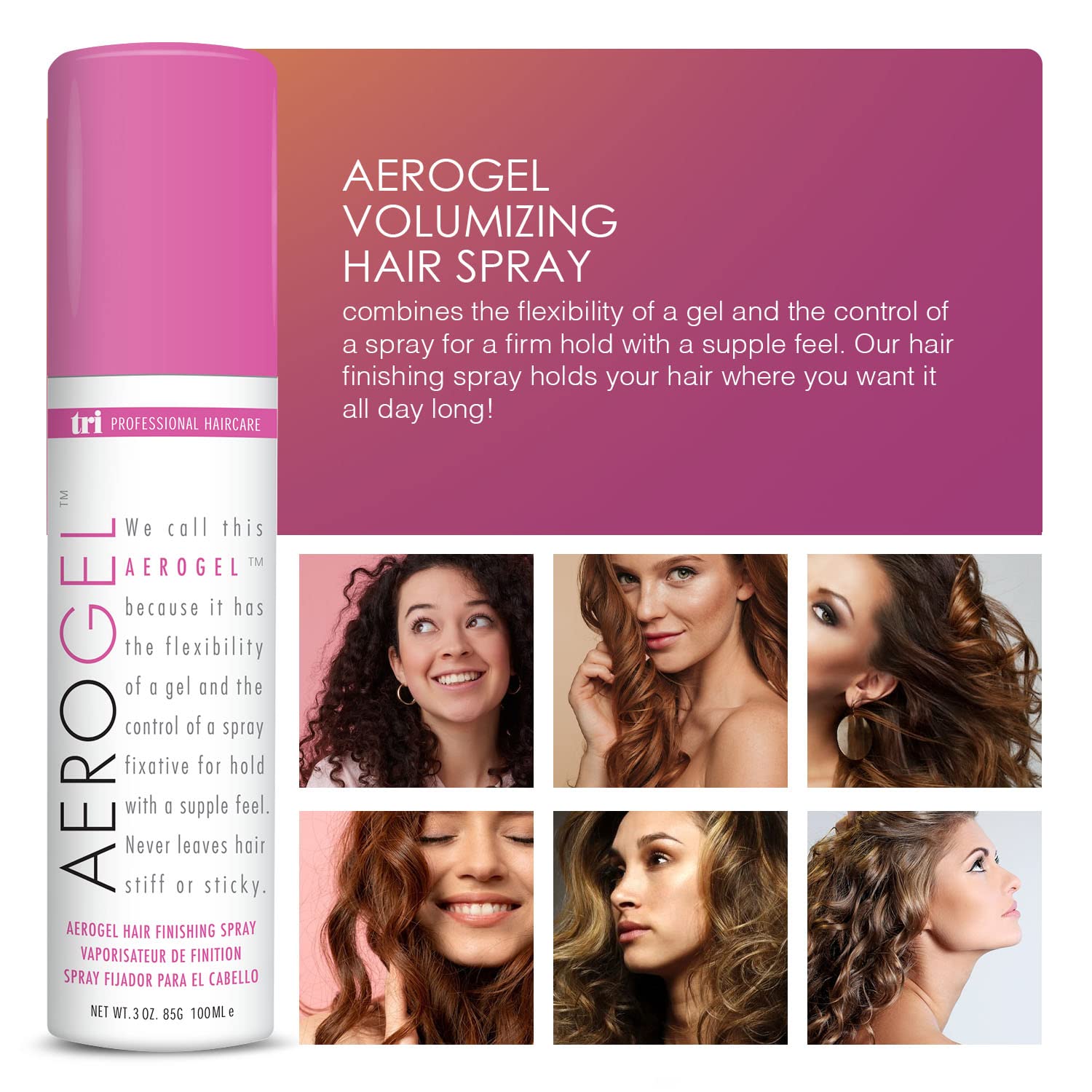 TRIDESIGN Aerogel Hairspray – Strong, Flexible Hold, Shine, and Volume (Travel Size 3 Oz)