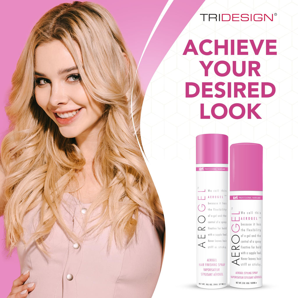 TRI Design Aerogel Hairspray – Strong Hold, Flexible Styling, Non-Sticky Finish (Pack of 2: 3 oz & 10.5 oz)