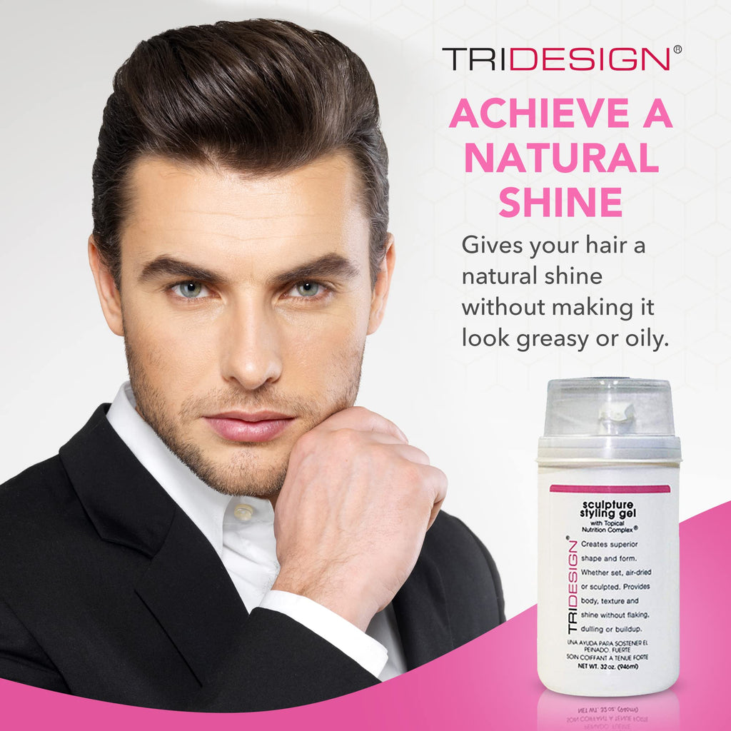 TRIDESIGN Hair Styling Gel 32 oz – Medium Hold with Shine for Men and Women