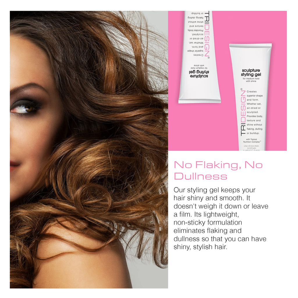 TRIDESIGN Sculpture Hair Styling Gel – Strong Hold, Flake-Free Shine, Wet Look & Curl Definition (6 oz)