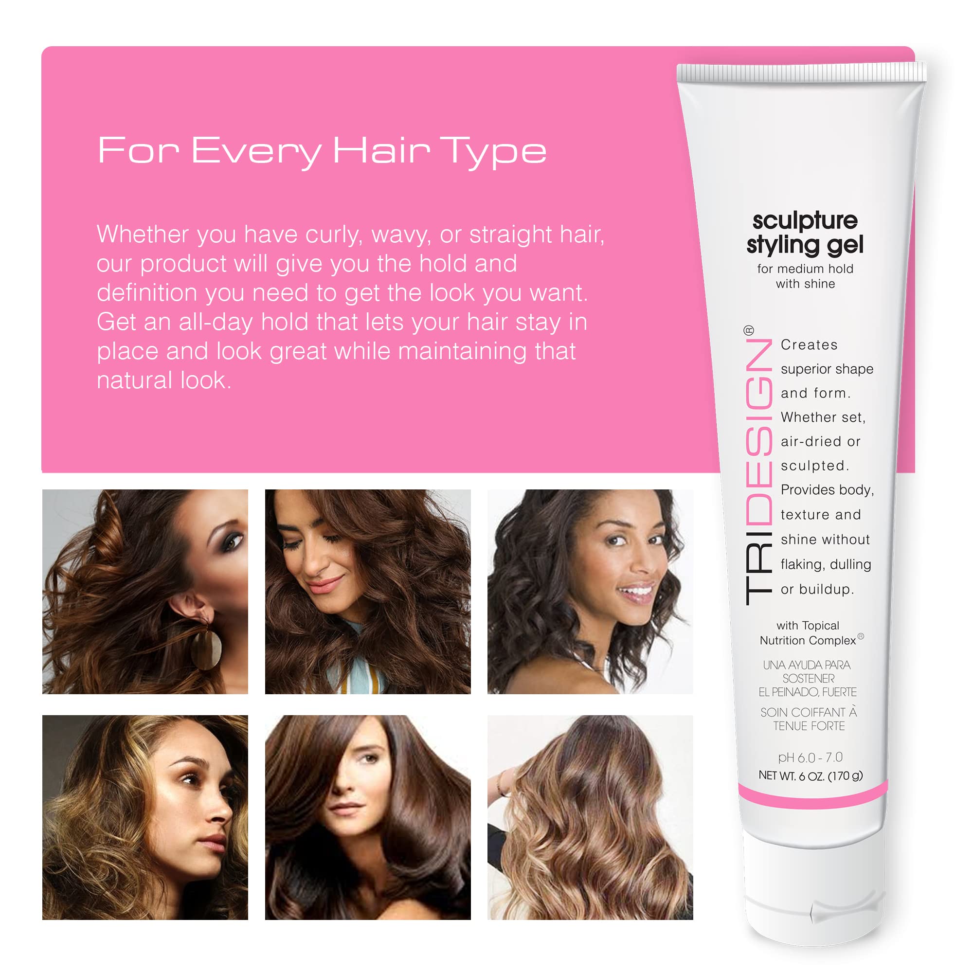 TRIDESIGN Sculpture Hair Styling Gel – Strong Hold, Flake-Free Shine, Wet Look & Curl Definition (6 oz)