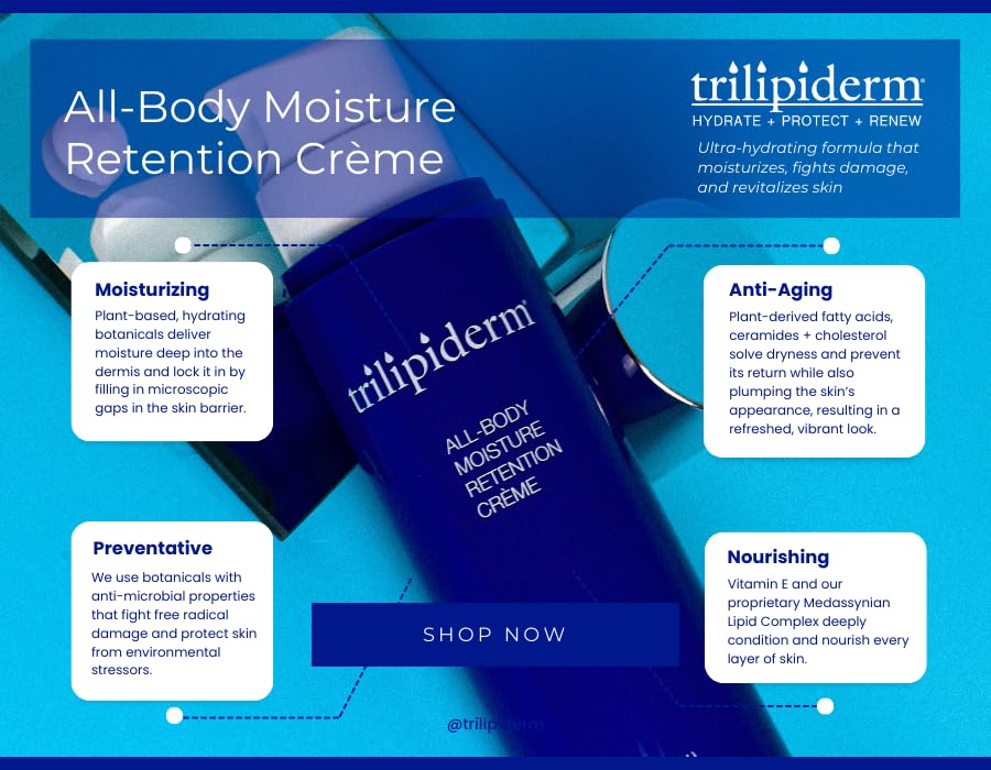 Trilipiderm All-Body Moisture Retention Crème — Plant-Based Hydration for Body & Face (Travel-Size 3 oz)