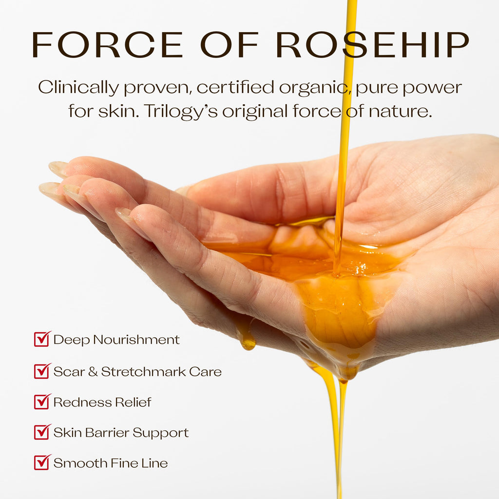 Trilogy Certified Organic Rosehip Oil – Intensive Nourishment for Dry Skin, Scars, and Fine Lines | 0.34 fl oz