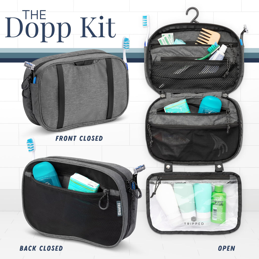 TRIPPED Toiletry Bag Set — Hanging Bag + TSA 311 Liquids Bag + Ultralight Organizer (Grey)