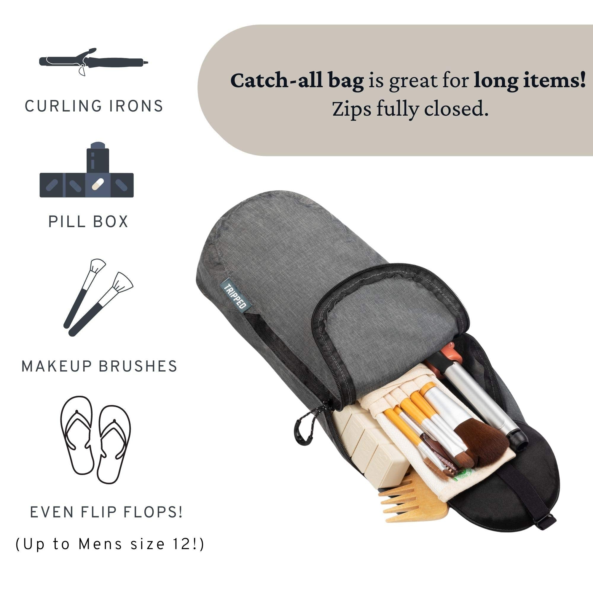 TRIPPED Toiletry Bag Set — Hanging Bag + TSA 311 Liquids Bag + Ultralight Organizer (Grey)