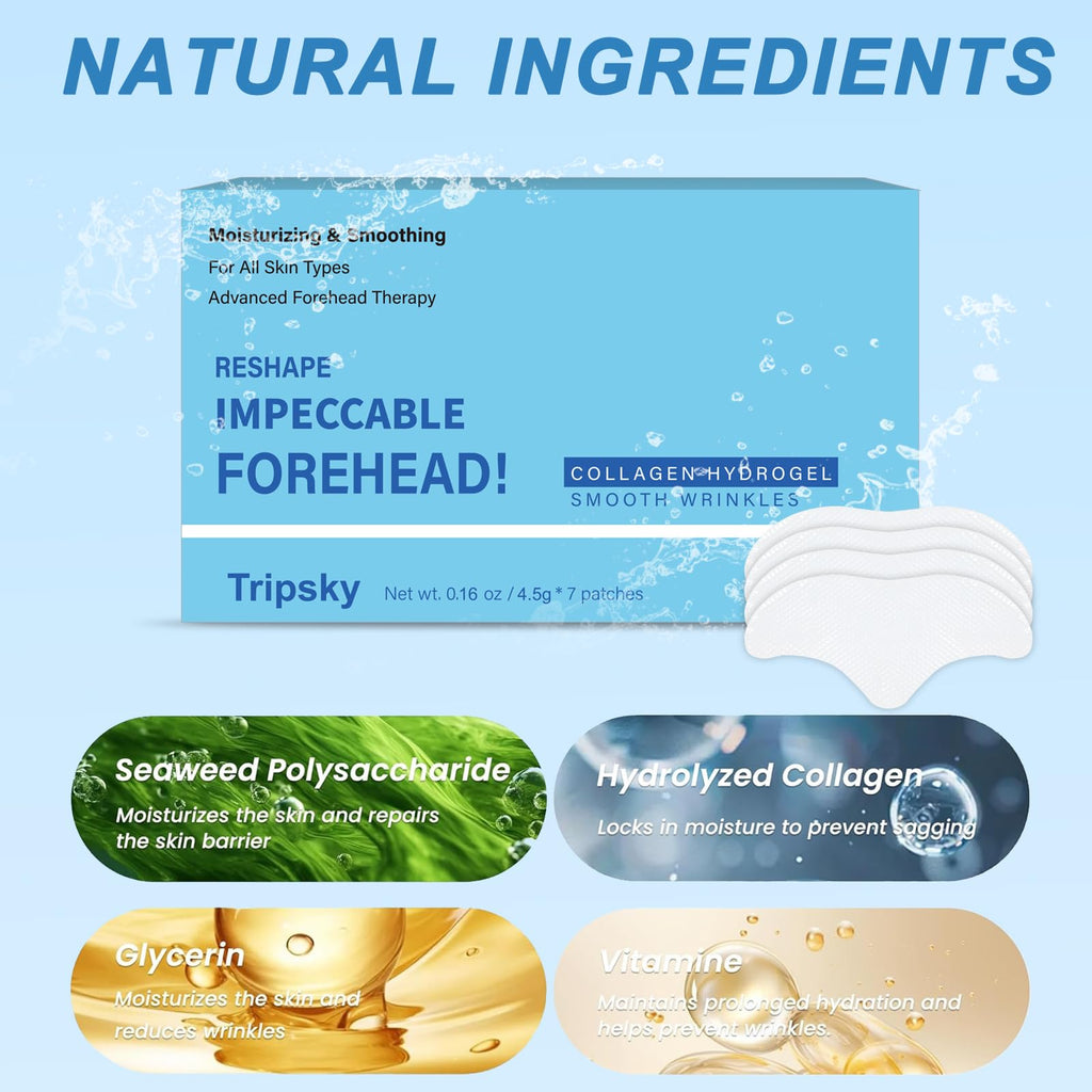 Tripsky Forehead Wrinkle Patches – Overnight Collagen Jelly Patches with Seaweed & Vitamin E