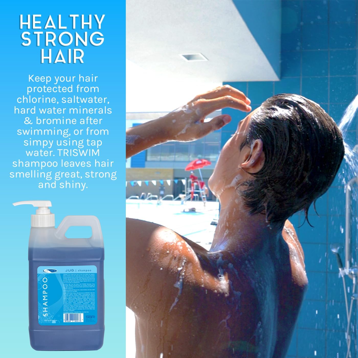 TRISWIM Chlorine Removal Shampoo 64oz with Pump – Removes Chlorine, Bromine & Mineral Build-Up