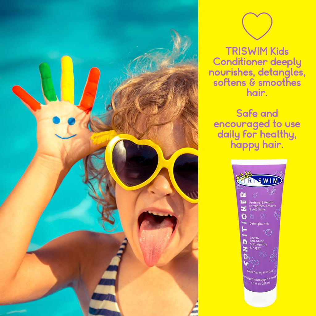 TRISWIM Kids Swim Suds & Conditioner Set – Tear-Free 2-in-1 Chlorine Removal for Hair & Skin, 8.5 fl oz Each
