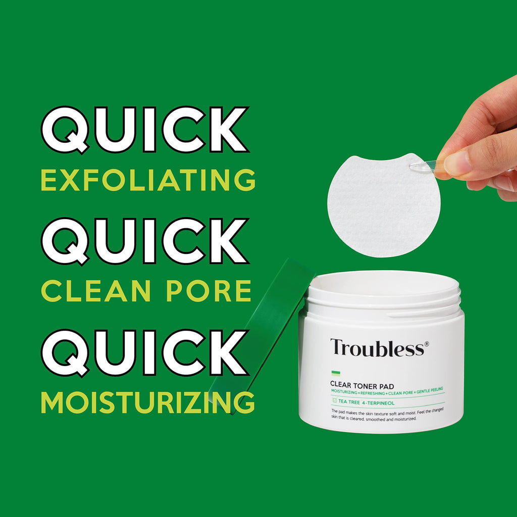Troubless Clear Toner Pad for Face | Gentle Peeling & Soothing Tea Tree, 60 Pads