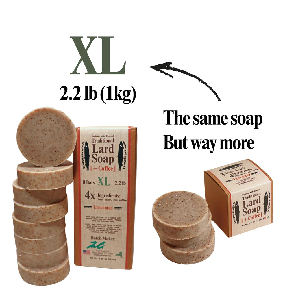troutcreeksoaps Traditional Lard Soap + Coffee – 8 Bars, Unscented, Handmade in USA