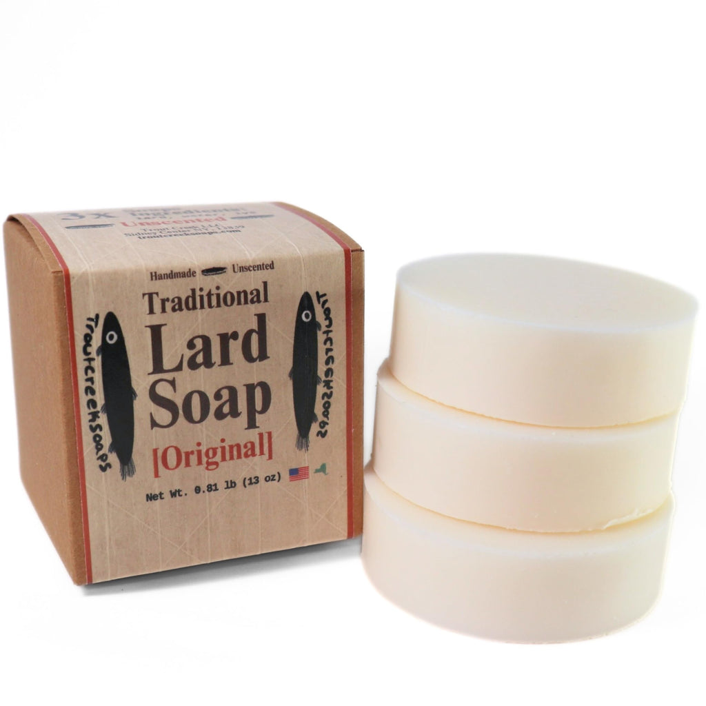 Trout Creek Soaps Traditional Lard Soap – Unscented, Biodegradable, Handmade in USA (3 Bars)