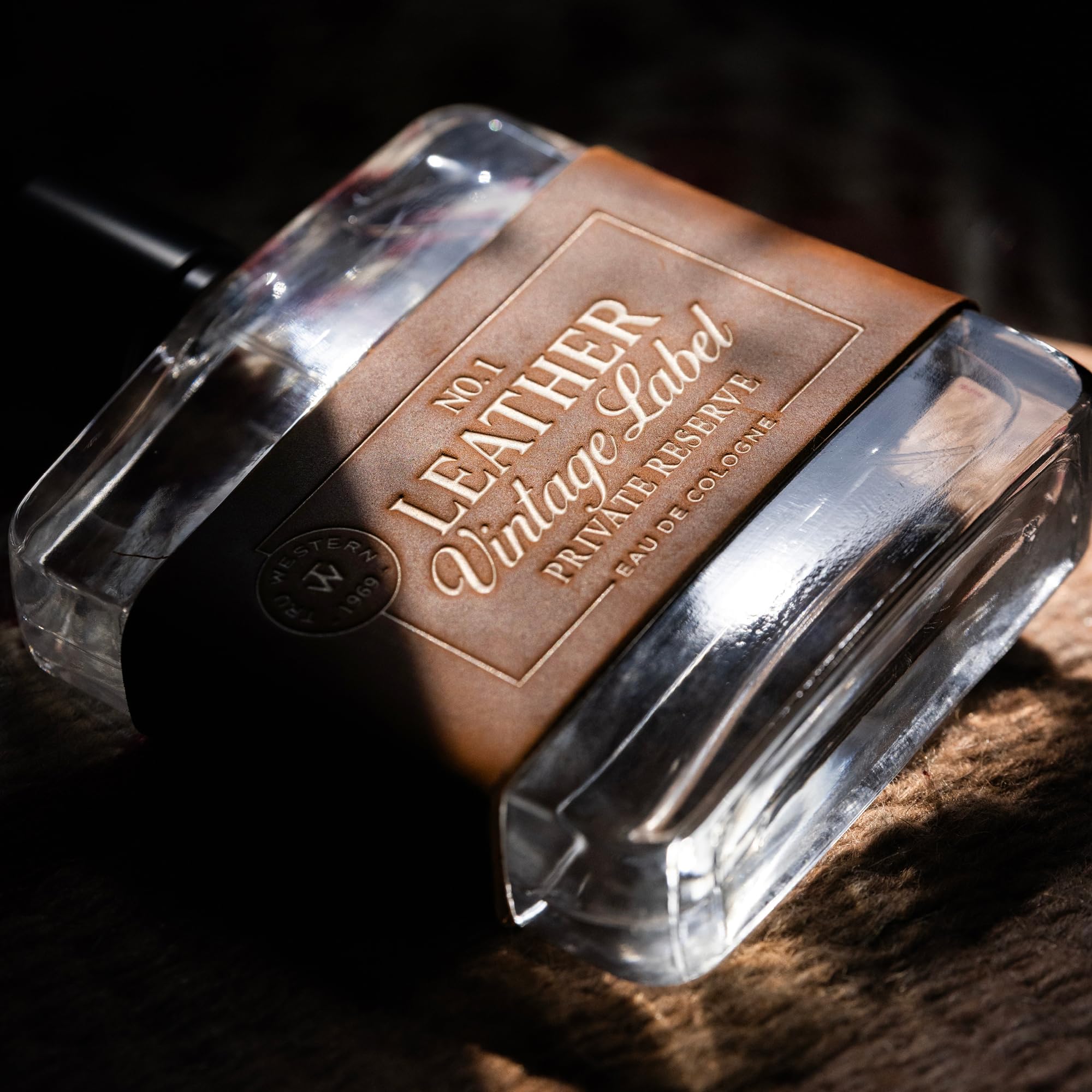 Leather No. 1 by Tru Western | Vintage Label Private Reserve 3.4 oz | Sun Aged Leather, Cedarwood, Clementine