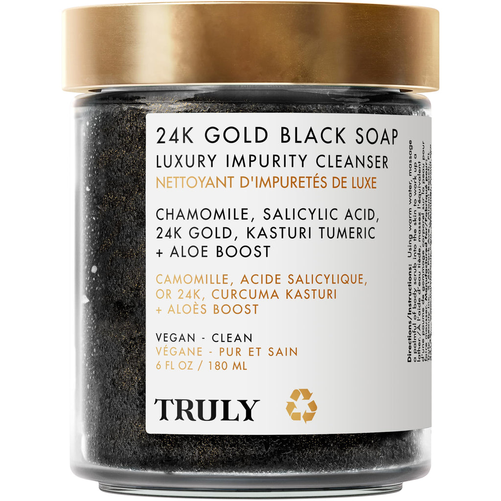 Truly 24K Gold Black Soap Luxury Butter Impurity Cleanser | Exfoliating Cleanser with Salicylic Acid & Turmeric