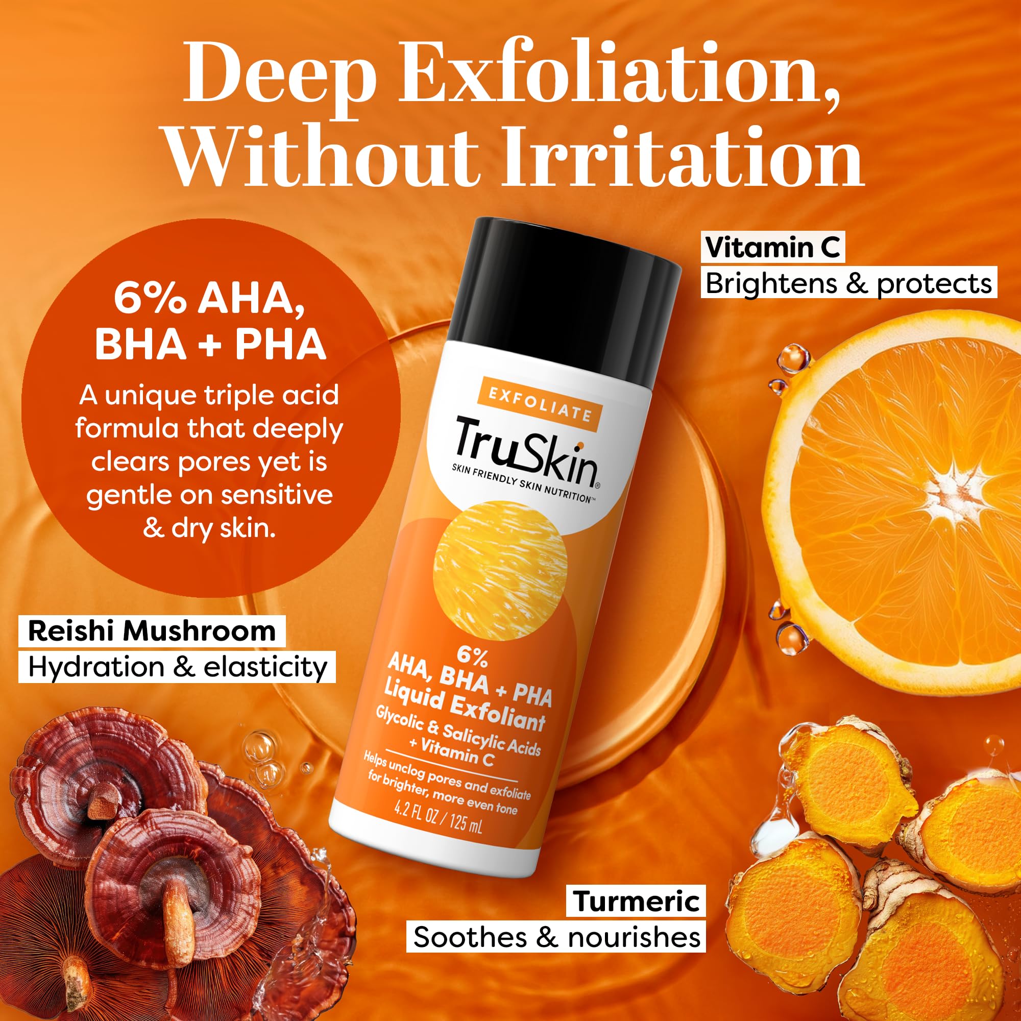 TruSkin BHA Liquid Exfoliant & Toner – Gentle AHA BHA PHA with Vitamin C (4.2 fl oz)
