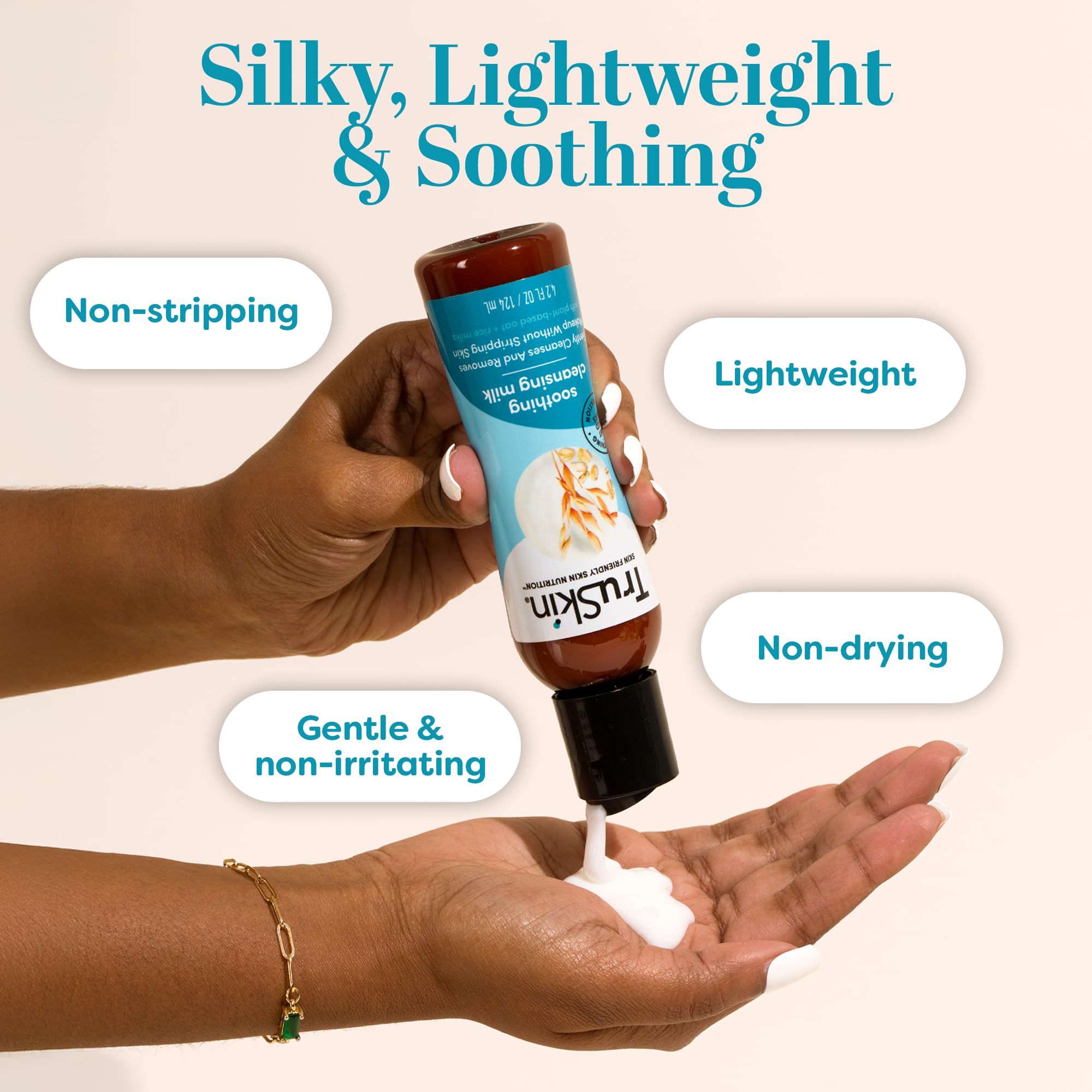 TruSkin Soothing Cleansing Milk – Gentle Makeup Remover for Sensitive Skin | Hydrating Oat & Rice Milk, Hyaluronic Acid