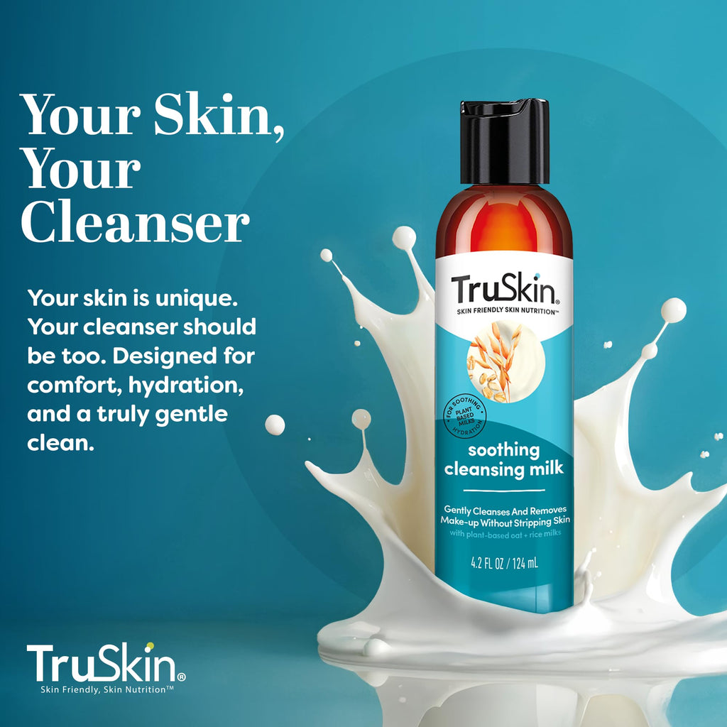 TruSkin Soothing Cleansing Milk – Gentle Makeup Remover for Sensitive Skin | Hydrating Oat & Rice Milk, Hyaluronic Acid