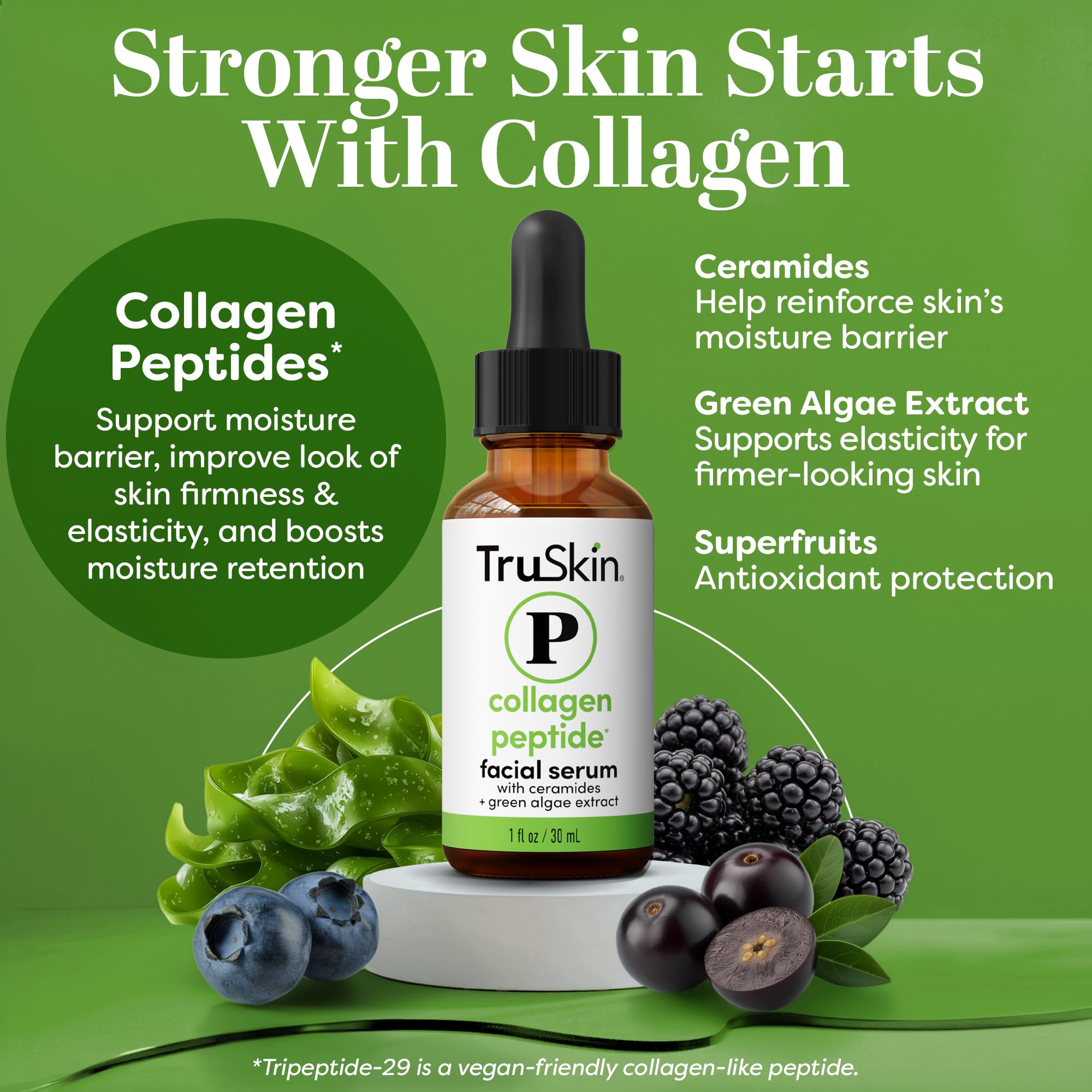 TruSkin Peptide Serum for Face – Pro-Collagen Multi-Peptide with TriPeptide-29 & Ceramides | Firmer-Looking Skin | 1 oz
