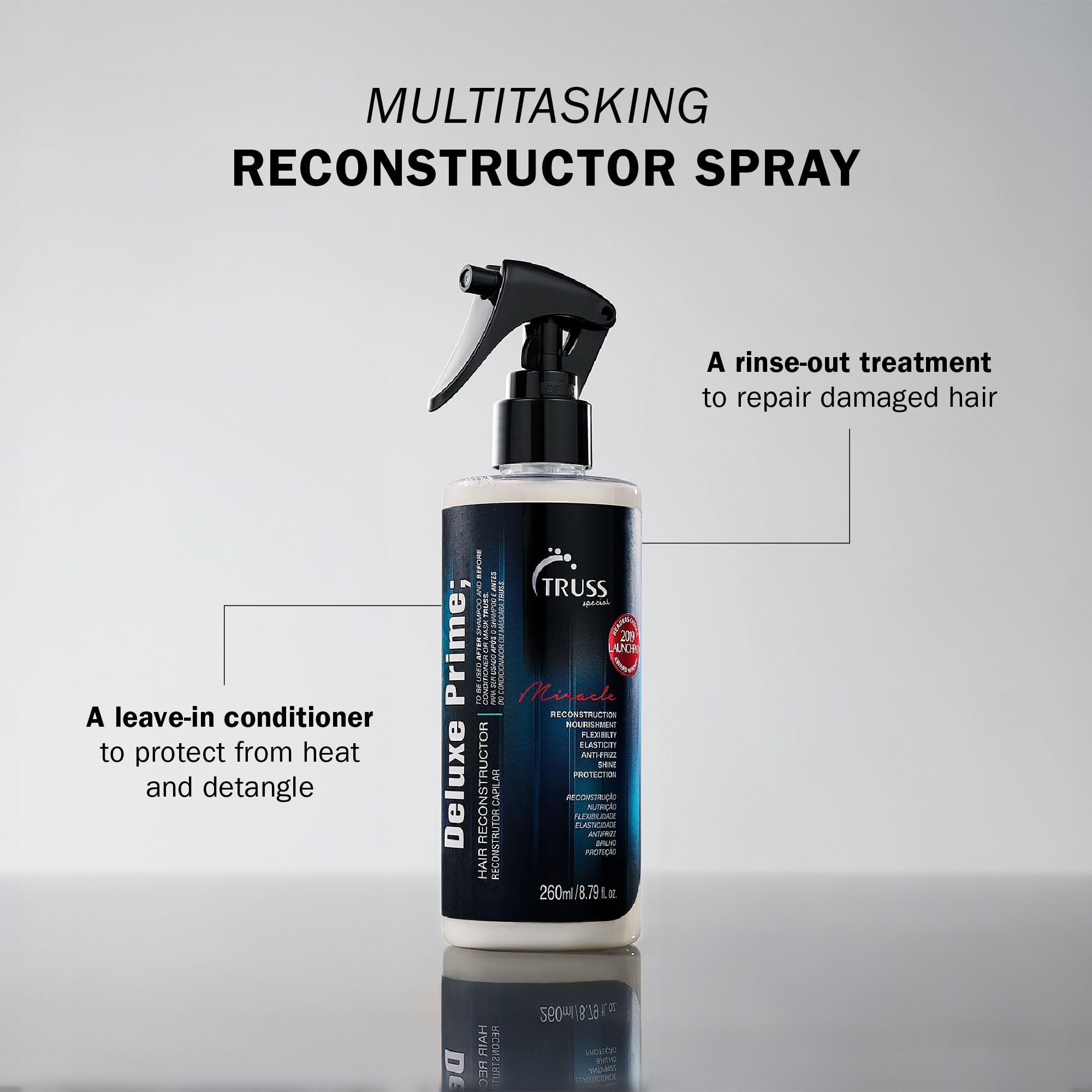 TRUSS Deluxe Prime Hair Treatment | Heat Protectant Spray, Detangler & Primer (260 ml)