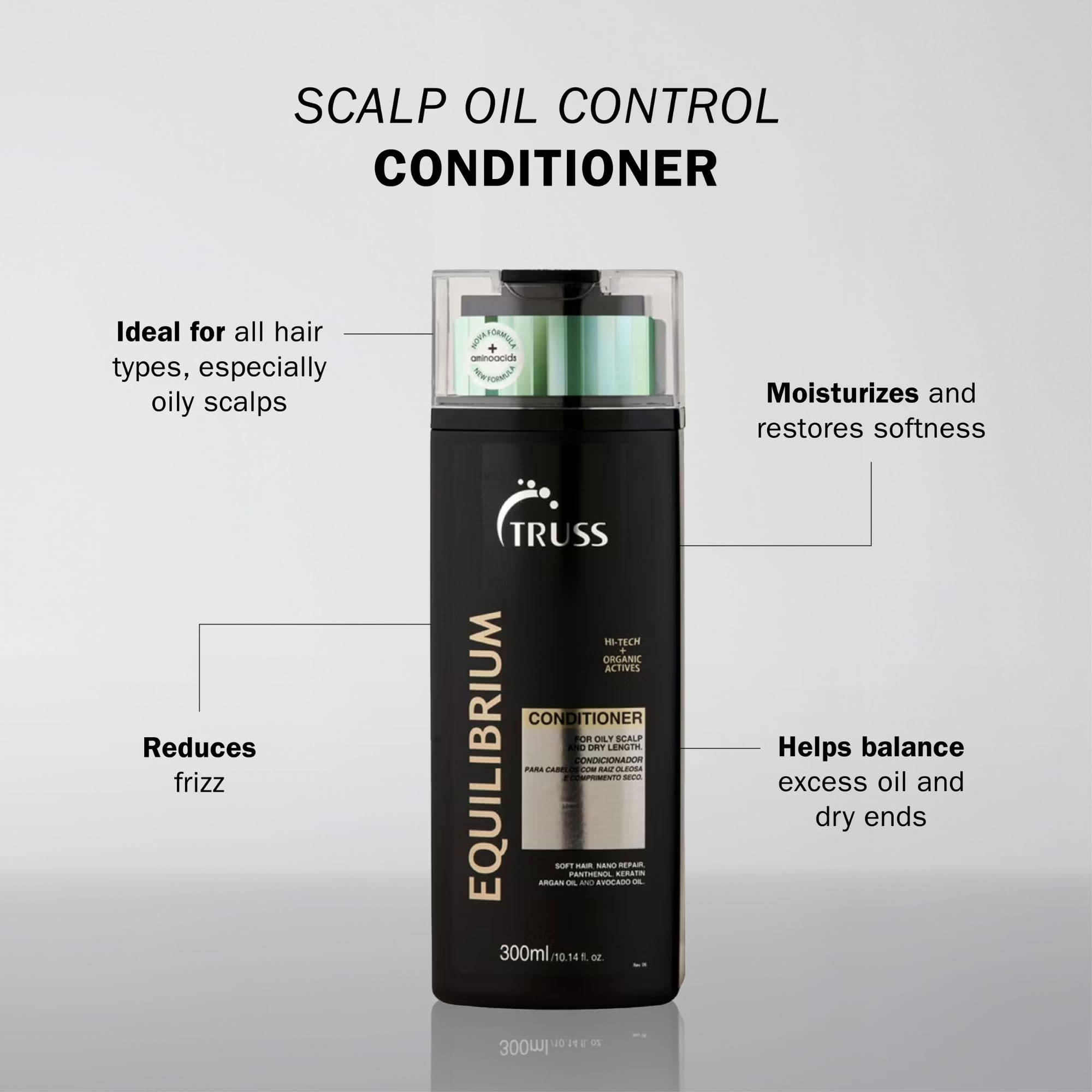 TRUSS Equilibrium Conditioner for Oily Scalp – Hydrating Keratin & Argan Oil (10.14 oz)