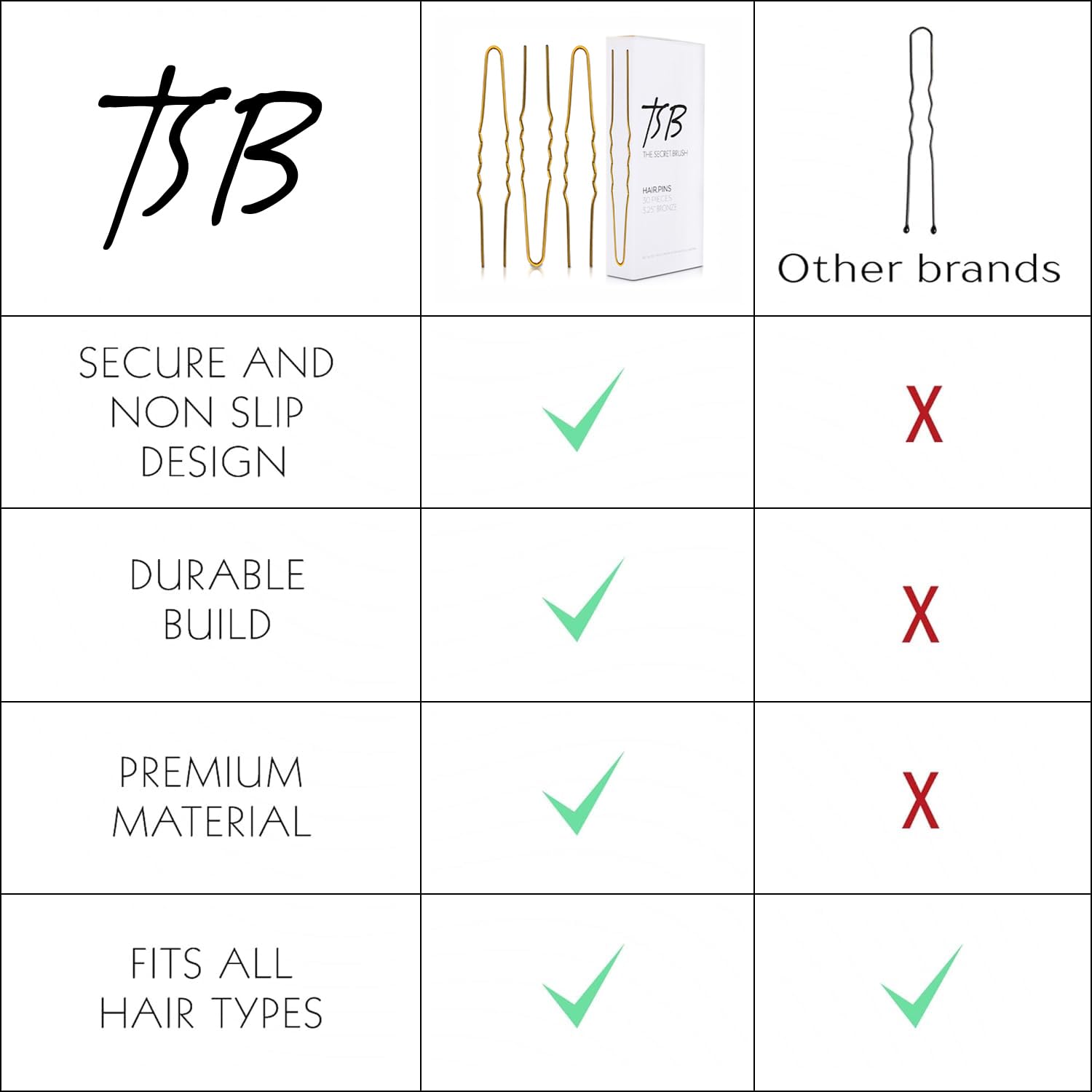 TSB Fura No.1 Bronze Jumbo Hair Pins – 30-Pack, 3.25-Inch, 3x Retention, Vintage Style for Weddings & Fashion Events