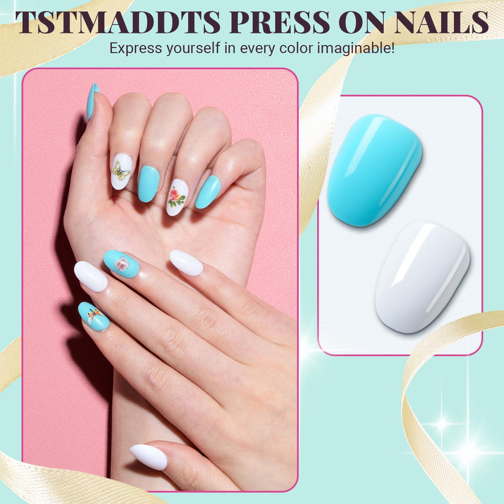 TsMADDTs 24 Colors Press On Nails Kit – 720 Short Oval Nails with Glue, Tabs, Stickers & Tools