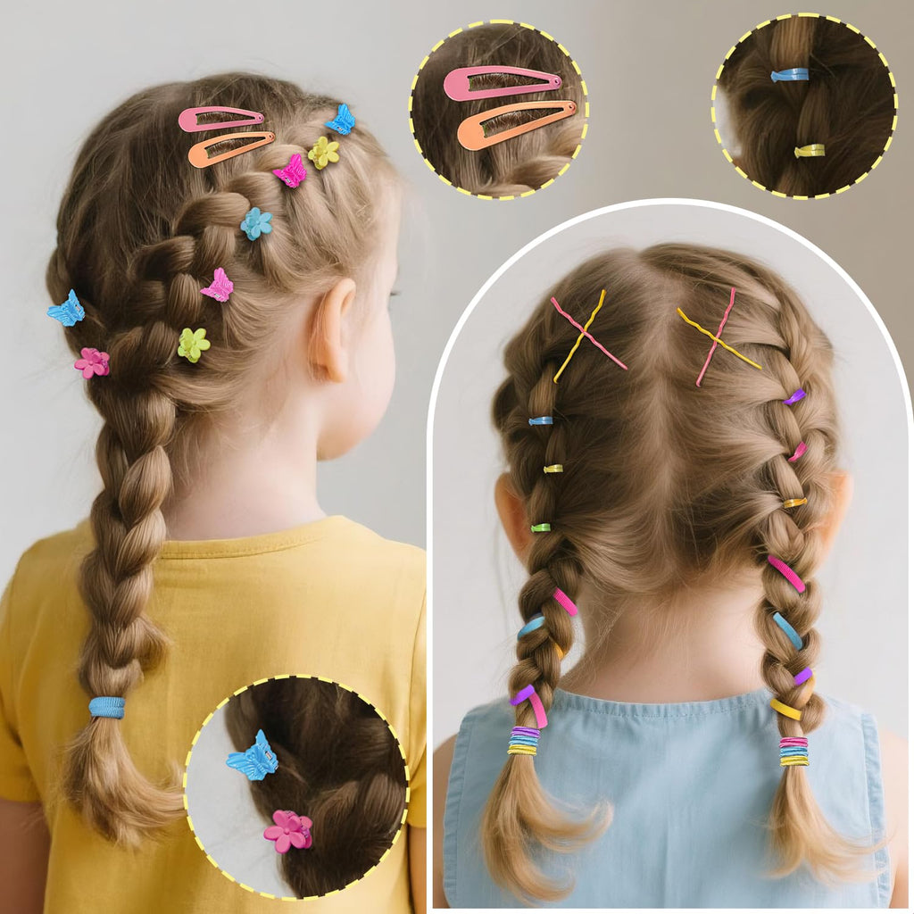 TsMADDTs Elastic Hair Ties for Kids – 26 Colors, Clips & Styling Tools Kit | 1300+ Pieces