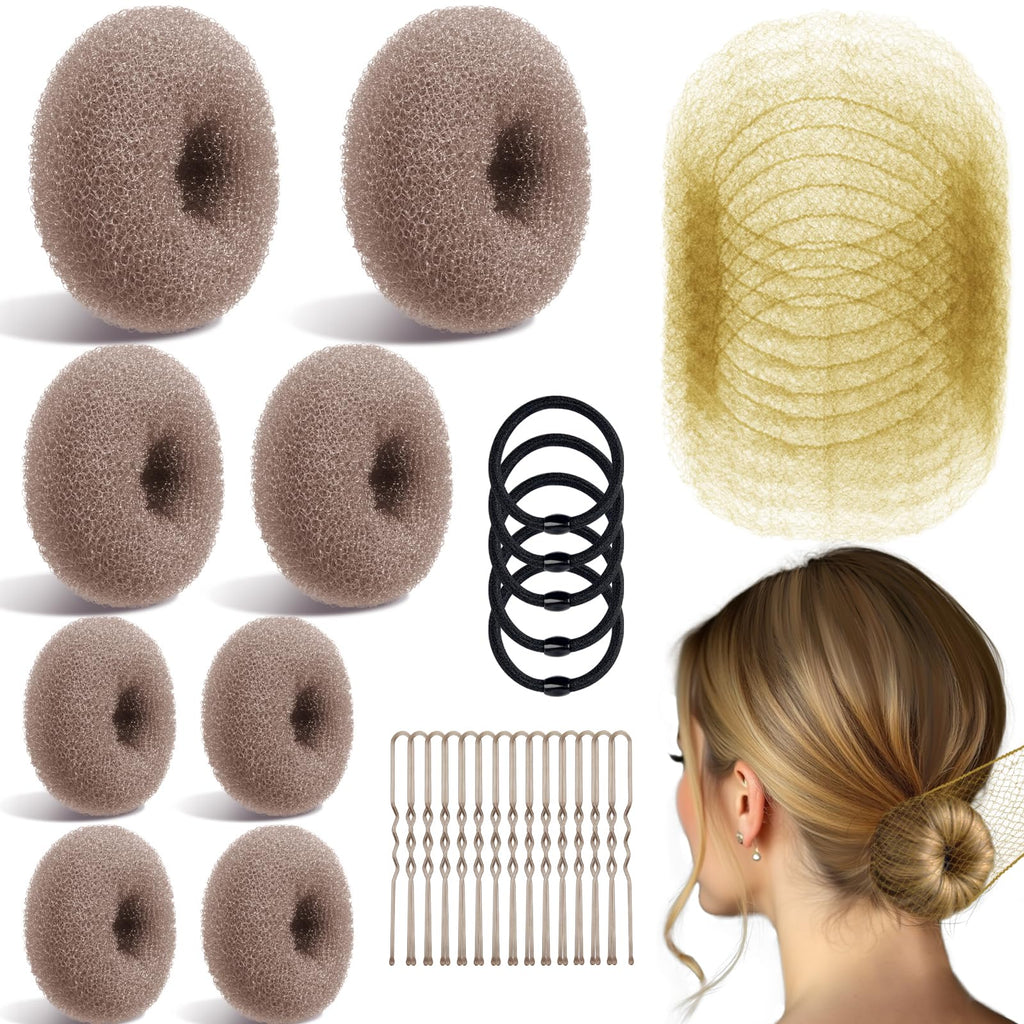 TsMADDTs Hair Bun Maker Set – 8 Donuts, Invisible Nets, 40 Pins, 5 Ties for Ballet & Dance