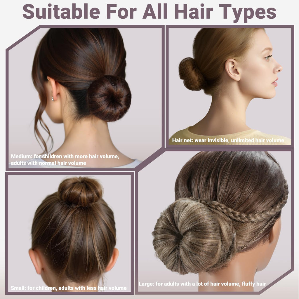 TsMADDTs Hair Bun Maker Set – 8 Donuts, Invisible Nets, 40 Pins, 5 Ties for Ballet & Dance
