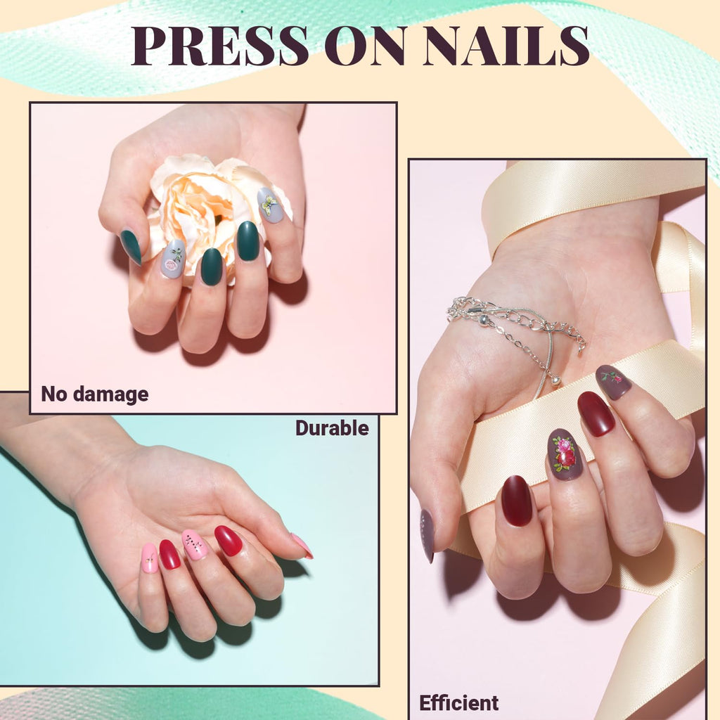 TsMADDTs 24 Colors Press On Nails Kit – 720 Short Oval Nails with Glue, Tabs, Stickers & Tools