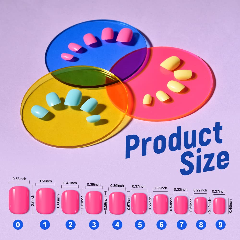 TsMADDTs Press-On Nails Kit: 720pcs Short Round Nails with Glue & Tools
