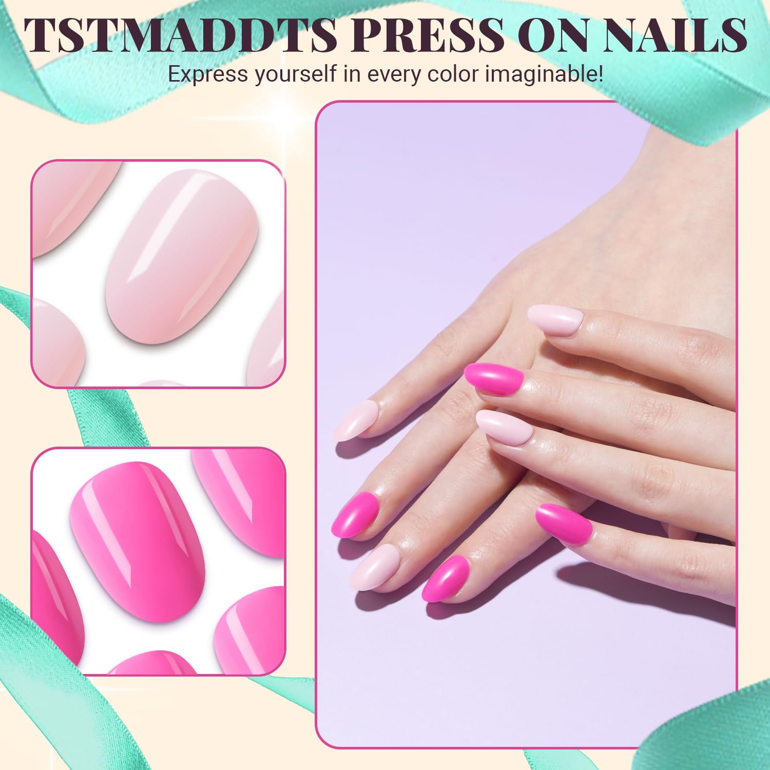 TsMADDTs 24 Colors Press On Nails Kit – 720 Short Oval Nails with Glue, Tabs, Stickers & Tools