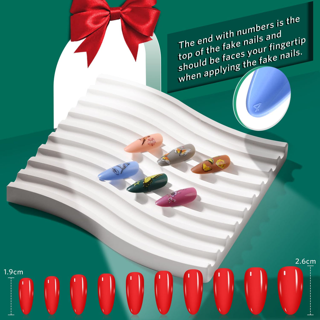 TsMADDTs Press On Nails Almond – 24 Colors, 720 pcs Kit with Glue, Tabs, Stickers & Tweezers