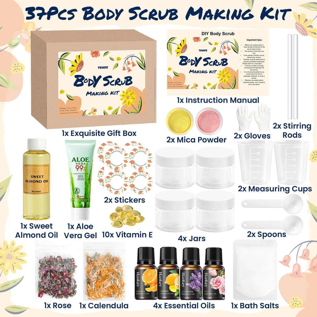 TSVATE DIY Body Scrub Kit – Almond Oil Salt Scrub for Moisturizing & Exfoliation