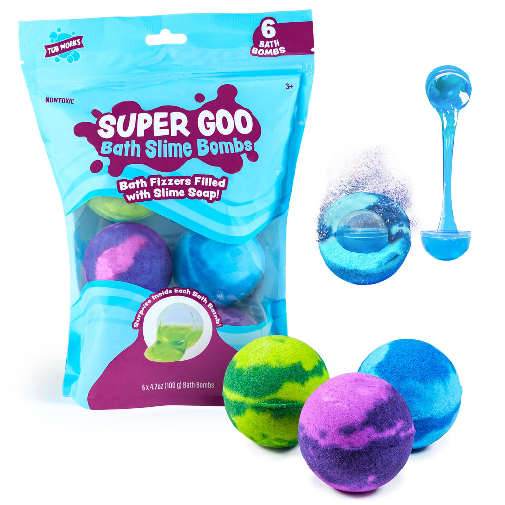 Tub Works Super Goo Bath Slime Bombs (6-Pack) – Surprise Inside, Nontoxic Kids Bath Toys