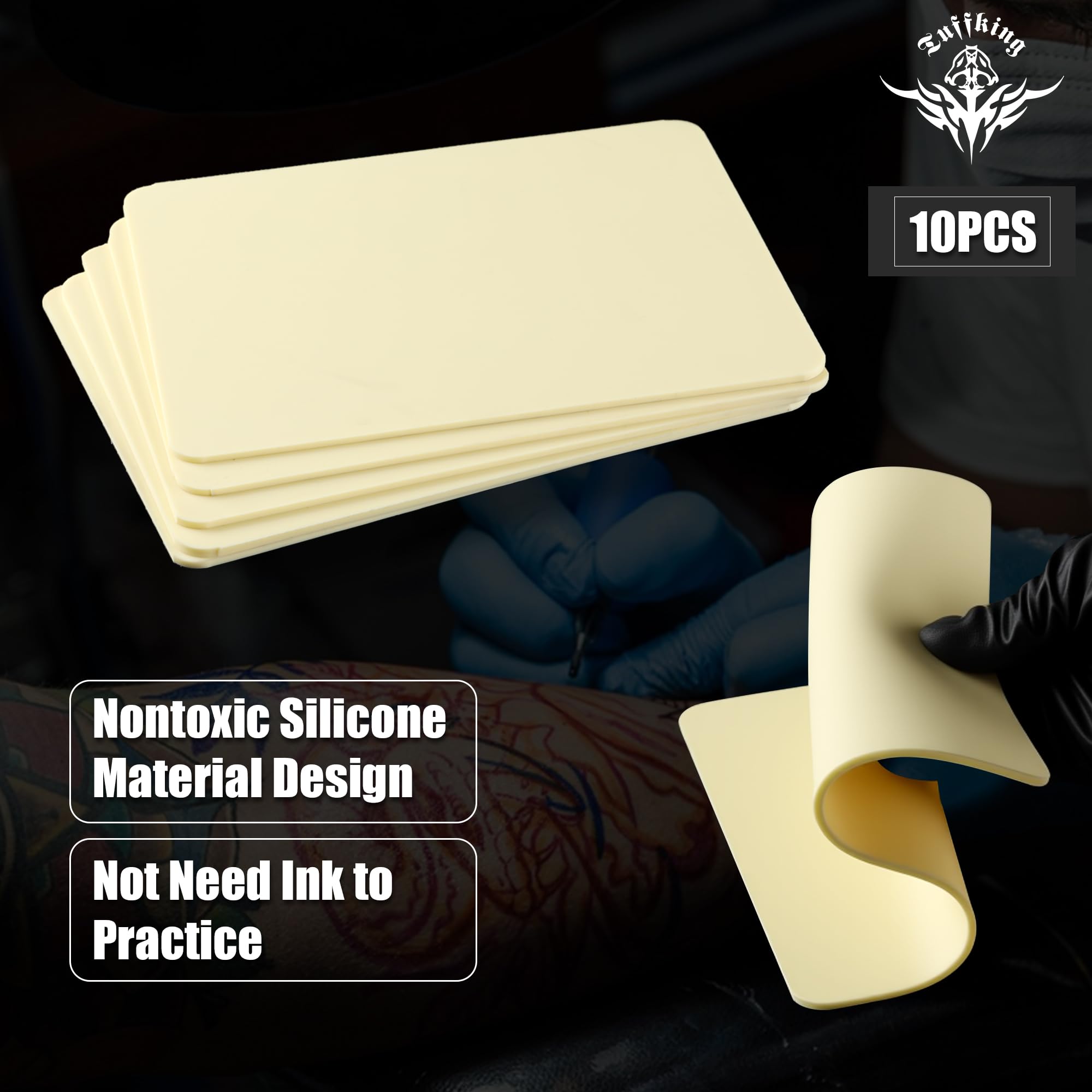 Tuffking 3mm Tattoo Practice Skin - 10pcs, 8x6in, Double-Sided Kit