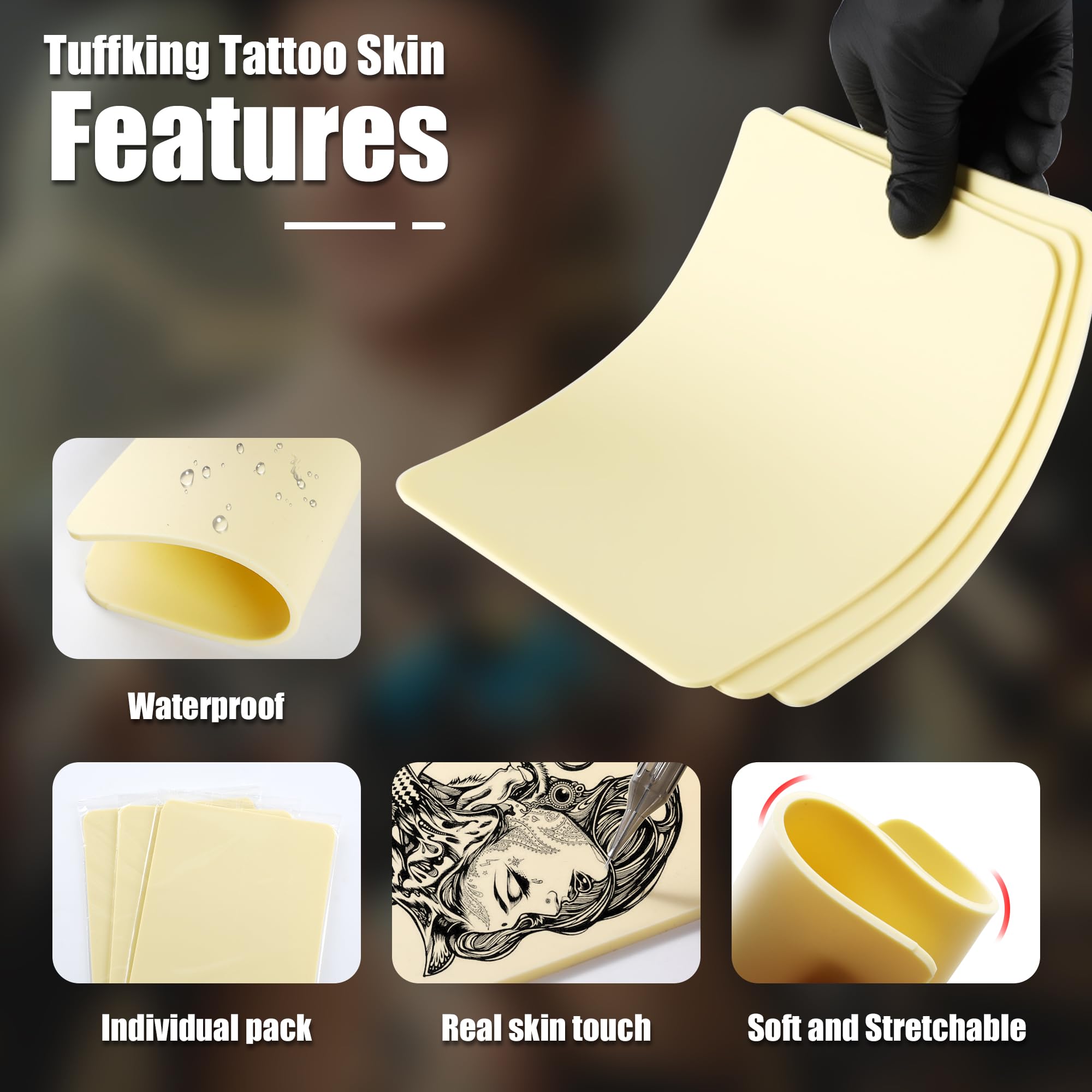Tuffking 3mm Tattoo Practice Skin - 10pcs, 8x6in, Double-Sided Kit