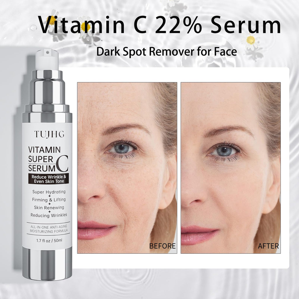 TUJHG Vitamin C Retinol Serum for Face – Brightening & Anti-Aging with HA, Peptides & Collagen, 1.7 fl oz