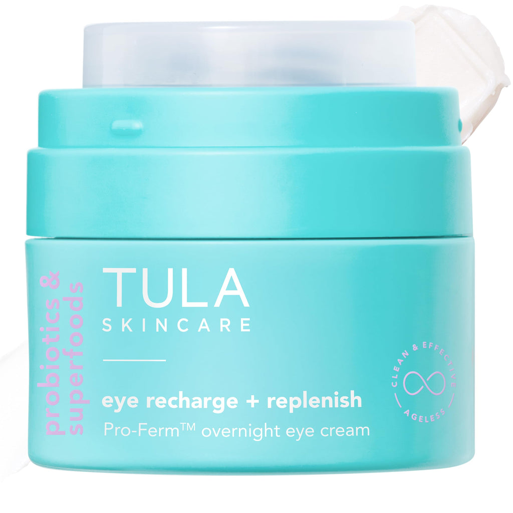 TULA Eye Recharge + Replenish Pro-Ferm Overnight Eye Cream with Retinal – Deep Hydration & Elasticity Support, 0.5 oz