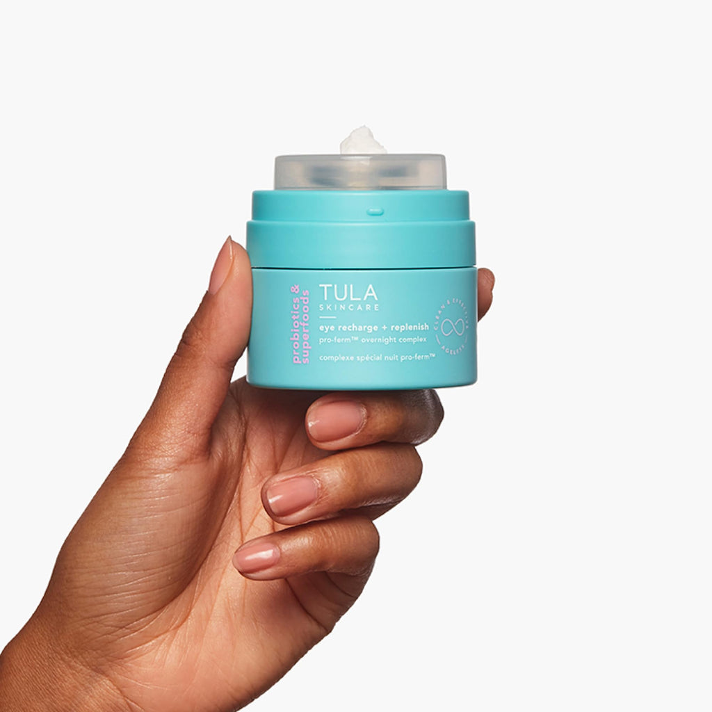 TULA Eye Recharge + Replenish Pro-Ferm Overnight Eye Cream with Retinal – Deep Hydration & Elasticity Support, 0.5 oz