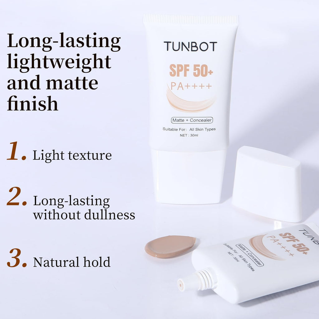 TUNBOT Concealer Foundation SPF 50 – Long-Lasting, Full Coverage Liquid Foundation (Unscented, 30ml)