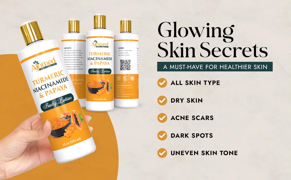 Turmeric Body Lotion with Niacinamide & Papaya – Handmade Moisturizer for All Skin Types | Even Tone, Dark Spots, Acne Scars