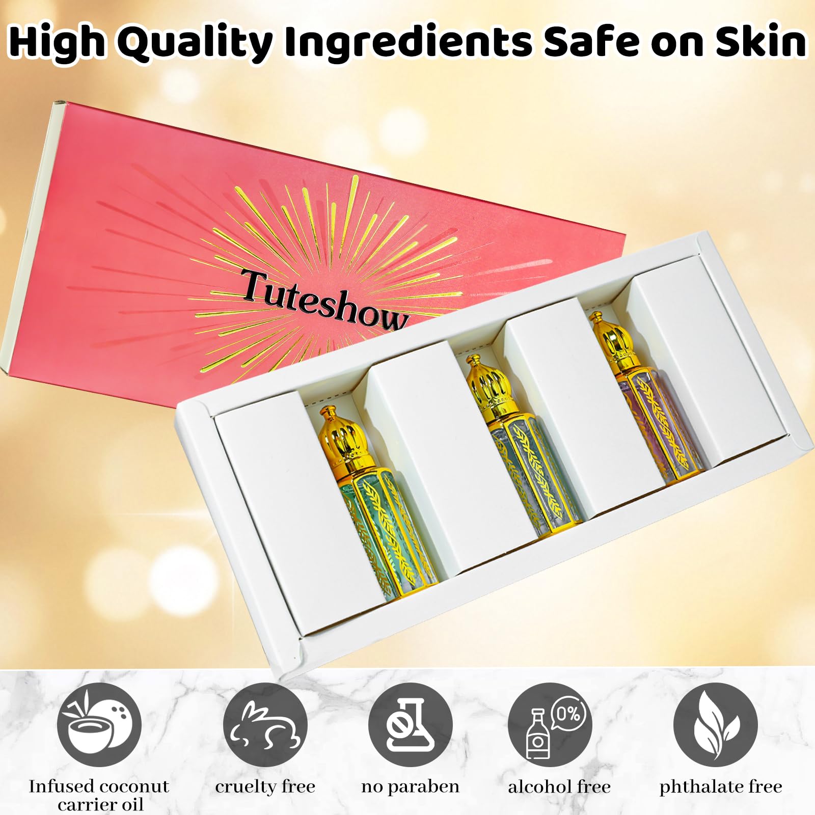 Tuteshow Arabic Perfume for Women – Floral & Fruity Roll-On Oil, Long-Lasting Scent, 0.4 fl oz