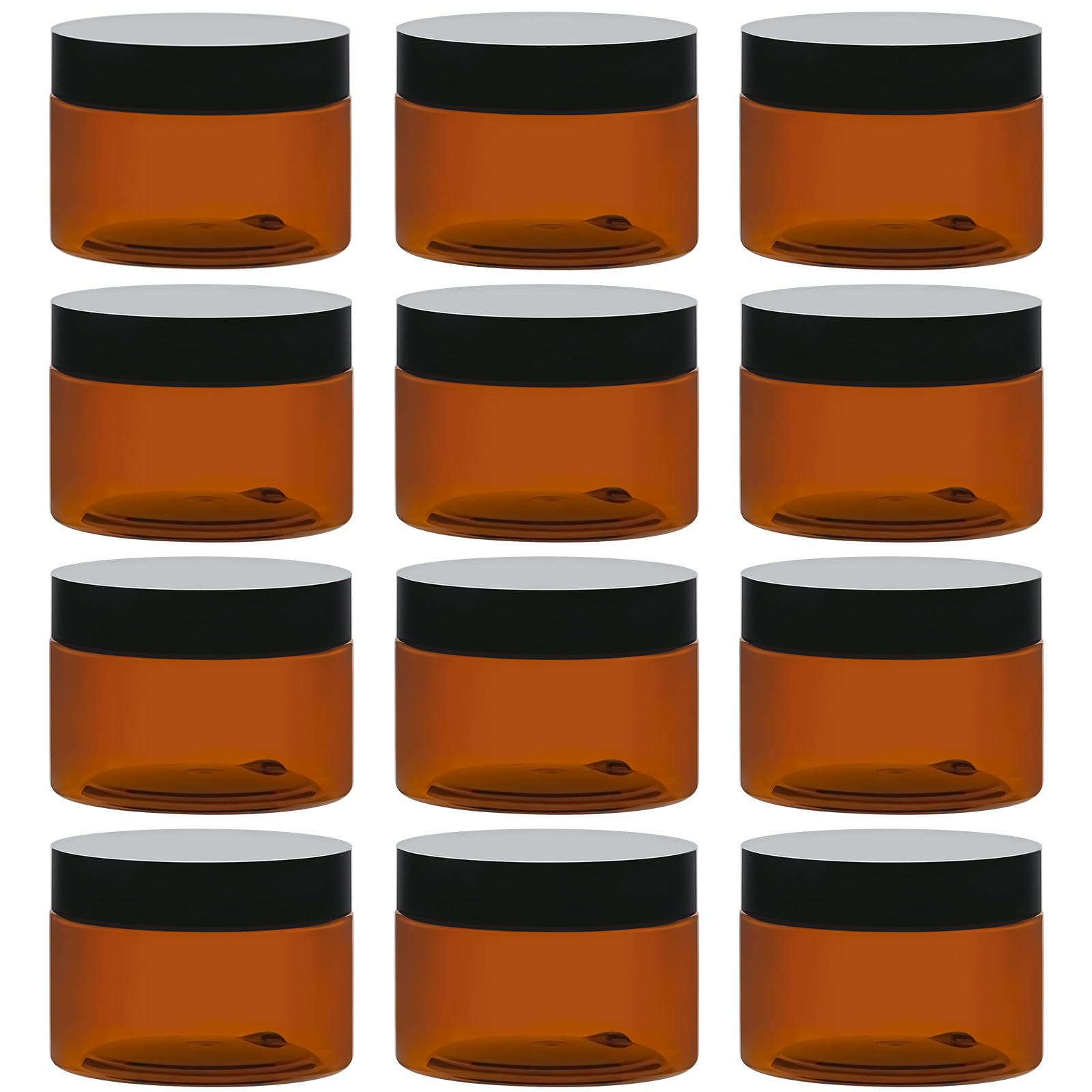 TUZAZO 4oz Amber Jars with Black Lids – 12 Pack Leak-Proof Travel Containers