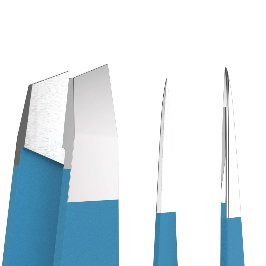 TWEEZER GURU Eyebrow Tweezers Set of 2 – Slant & Pointed Stainless Steel (Teal)