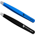 TWEEZER GURU 2-Piece Slant Pointed Precision Tweezers for Eyebrows, Ingrown Hairs & Blackheads