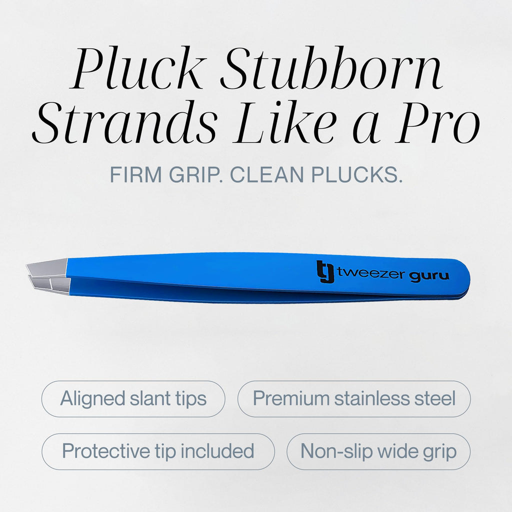 TWEEZER GURU 2-Piece Slant Pointed Precision Tweezers for Eyebrows, Ingrown Hairs & Blackheads
