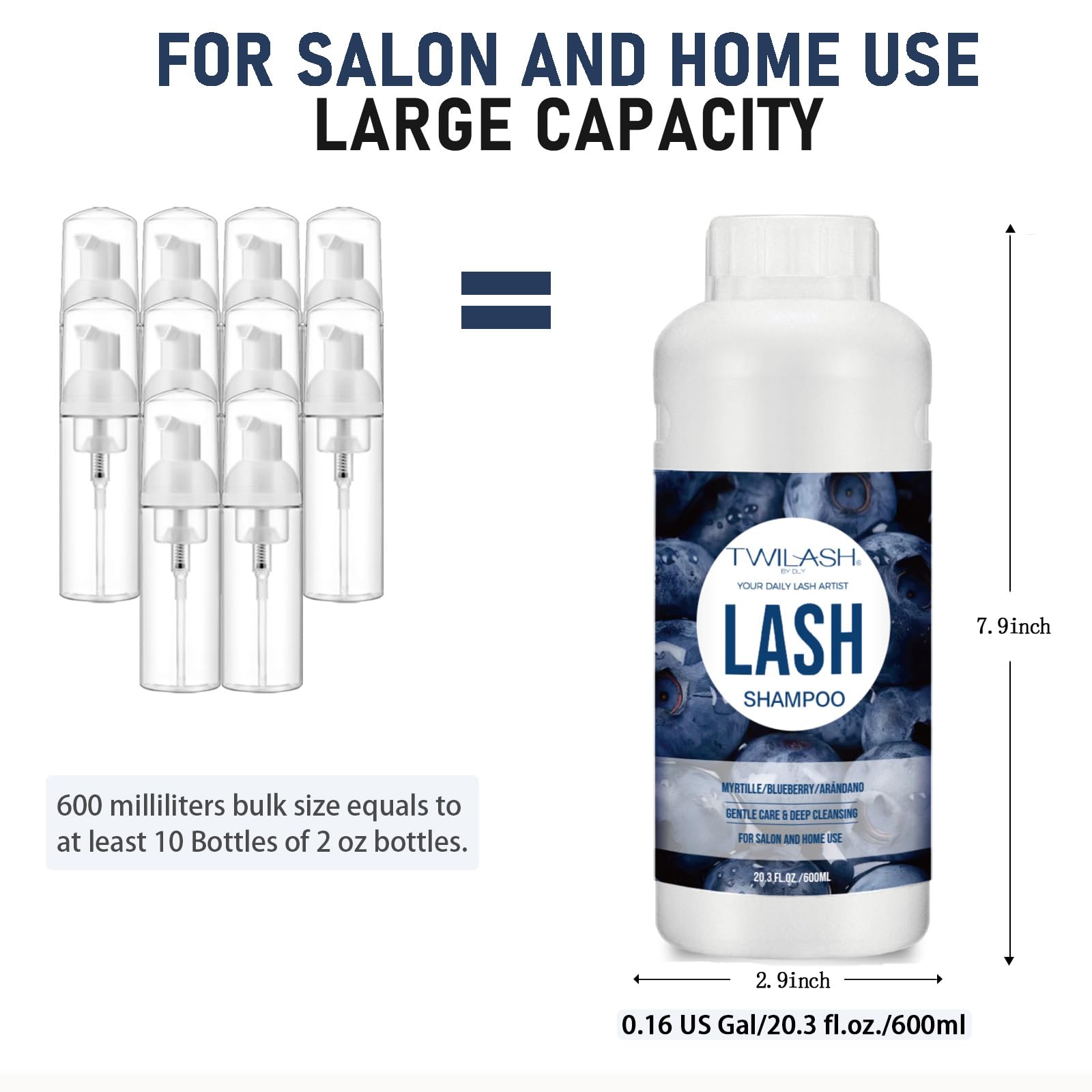 TWILASH BY DLY 600ml Lash Shampoo Bulk – Gentle Eyelash Cleanser for Extensions (Blueberry)