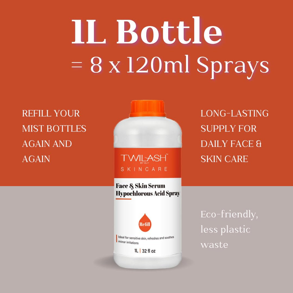 TWILASH BY DLY HOCl Spray Refill | Alcohol-Free Face & Skin Cleanser (32 oz)
