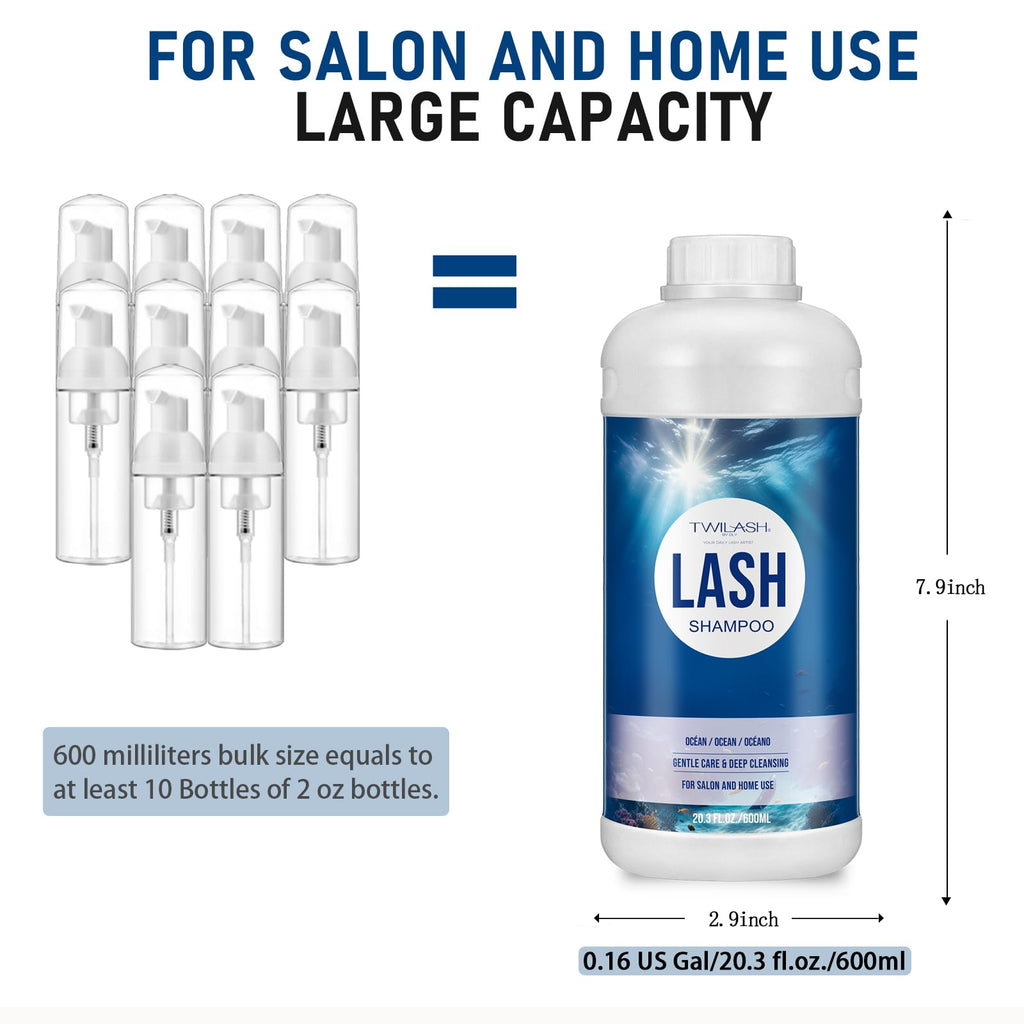 TWILASH BY DLY 600ml Lash Shampoo Bulk – Ocean Lash Cleanser for Extensions (Salon & Home)