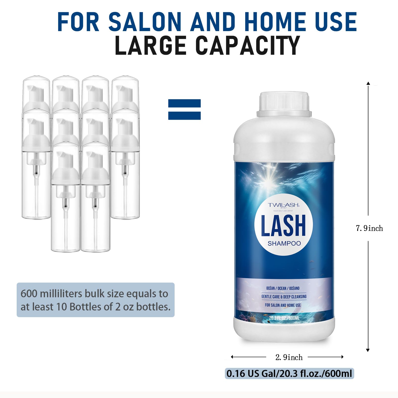 TWILASH BY DLY 600ml Lash Shampoo Bulk – Ocean Lash Cleanser for Extensions (Salon & Home)
